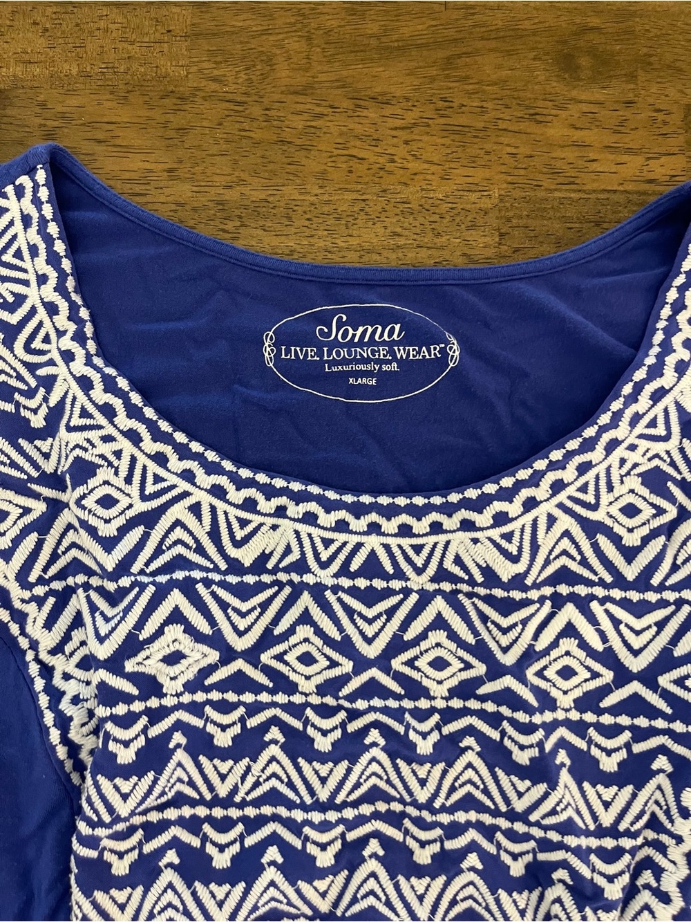 Soma Live Lounge Wear Luxuriously Soft Dress Blue Embroidered Details Sz XL - Picture 2 of 6